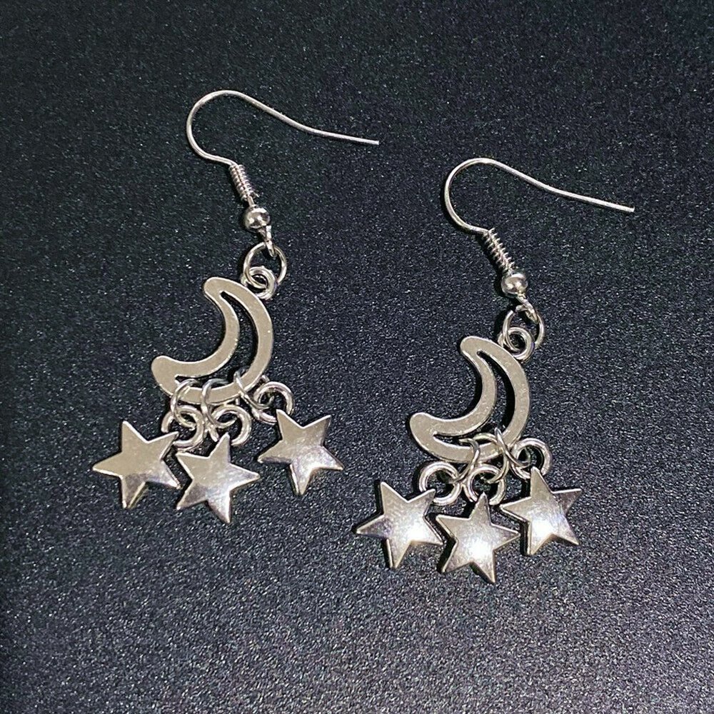Moon & Stars Silver Earrings - Picture 2 of 4